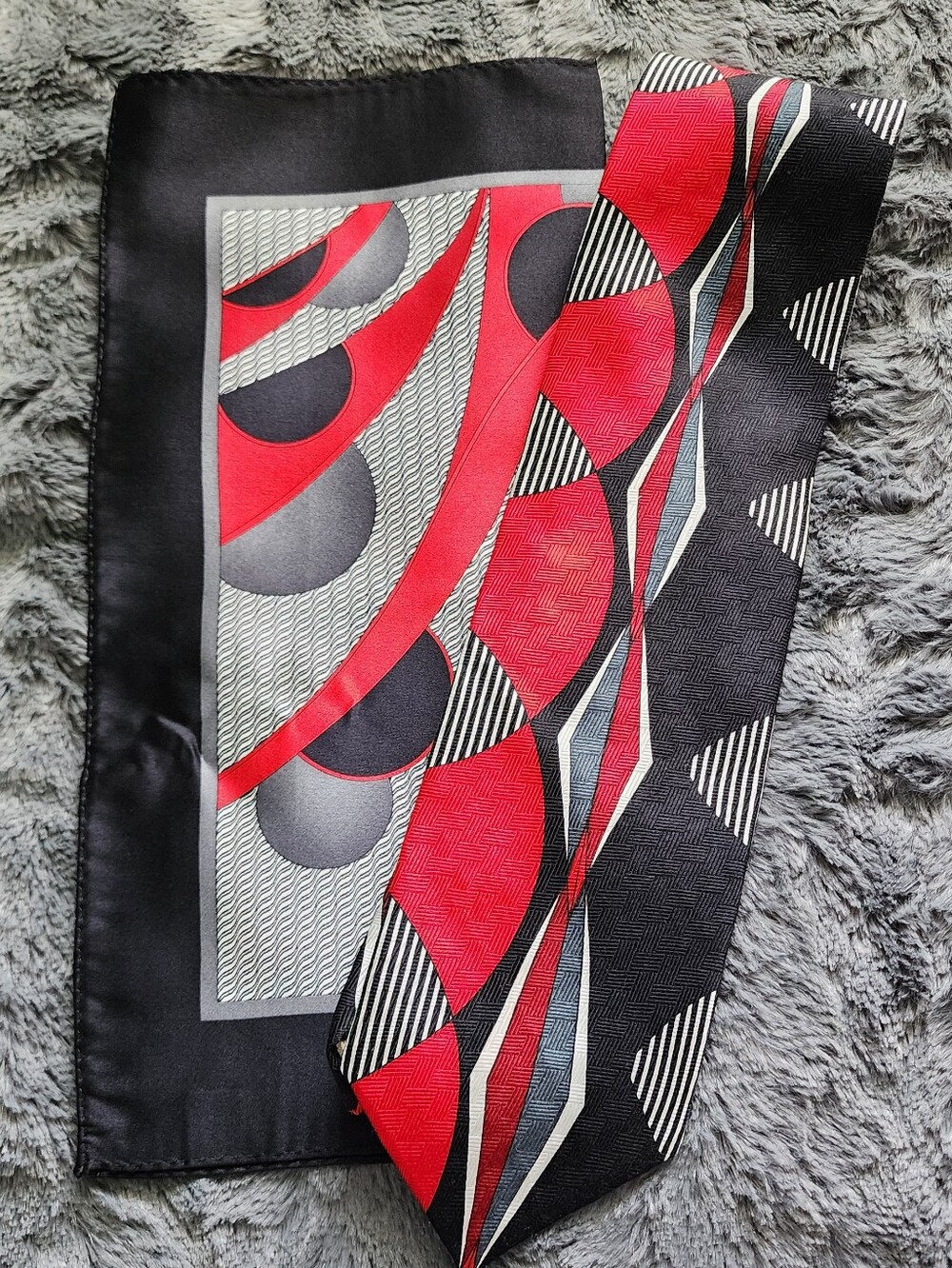 Pierre Balmain Black White Red Striped Silk Pocket Squarr with Yellow Logo
